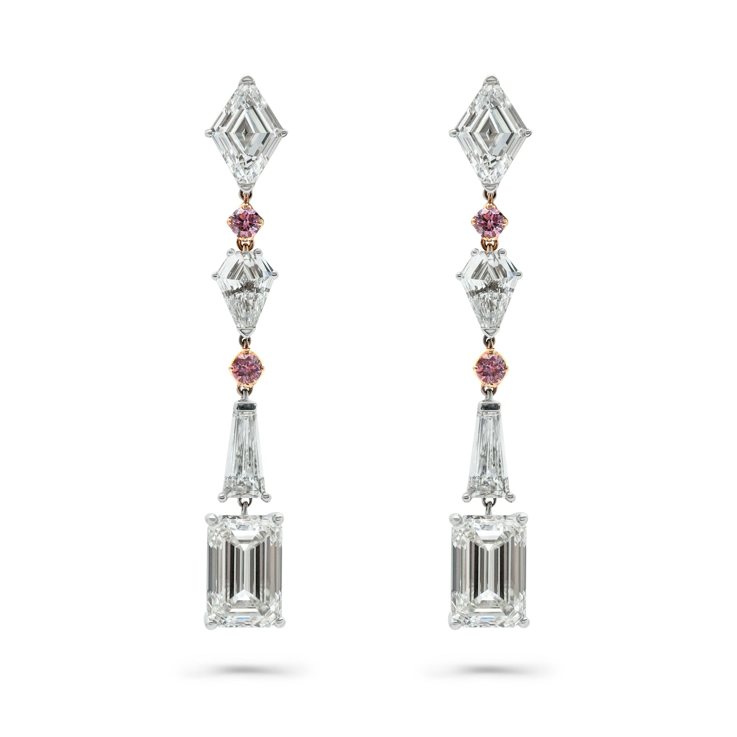 White & Pink Diamond Drop Earrings