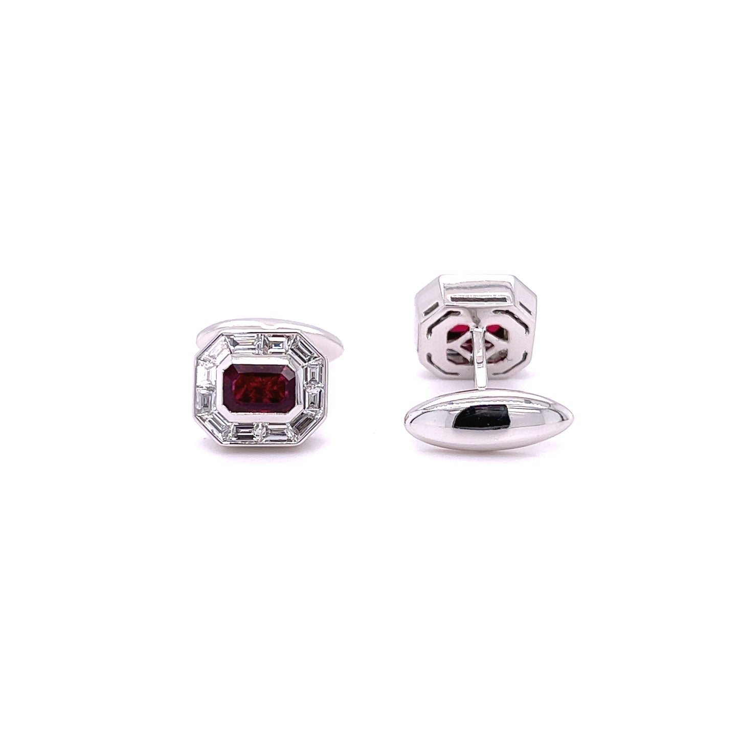 18k White Gold Diamond & Ruby Cufflinks