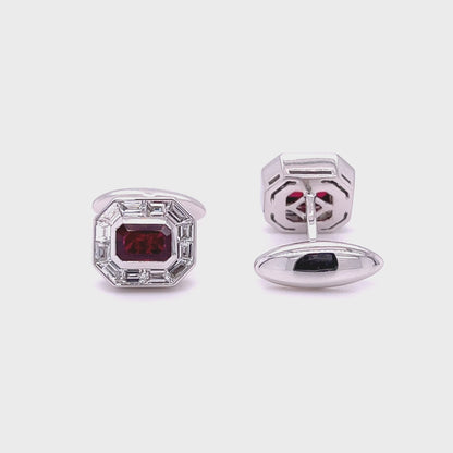 18k White Gold Diamond & Ruby Cufflinks